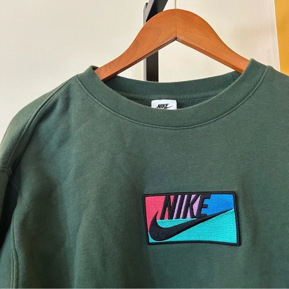Nike Men's Club Fleece‎ Crewneck Sweatshirt Logo Pullover Fir Dark Green Size L